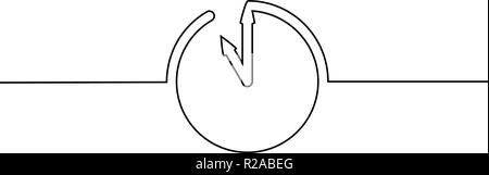 Continuous one line drawing. Clock with arrows icon on white background. Vector illustration for banner, web, design element, template, postcard. Stock Vector