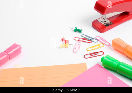 Office Supplies with Calculator Isolated on White Stock Photo