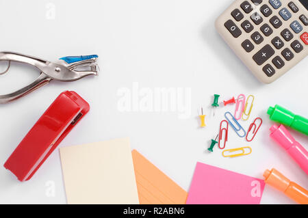Office Supplies with Calculator Isolated on White Stock Photo