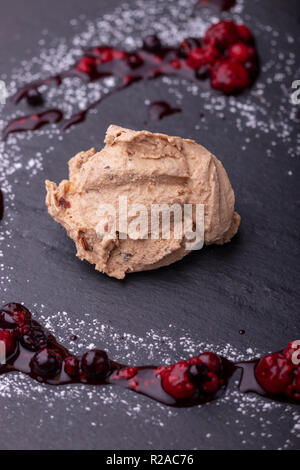 closeup of home made icecream on slate Stock Photo