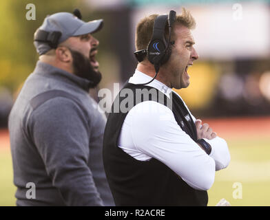 James Madison head coach Mike Houston protests a referee's call during ...