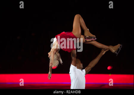 Malaga, MALAGA, Spain. 17th Nov, 2018. Skaters Annette and Yannick seen performing on ice during the show.Revolution on Ice Tour show is a spectacle of figure skating on ice with an international cast of world champion skaters, headed by the Spanish skater Javier FernÃ¡ndez. The show also features musical and acrobatics performances. Credit: Jesus Merida/SOPA Images/ZUMA Wire/Alamy Live News Stock Photo