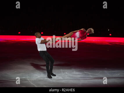 Malaga, MALAGA, Spain. 17th Nov, 2018. Skaters Annette and Yannick seen performing on ice during the show.Revolution on Ice Tour show is a spectacle of figure skating on ice with an international cast of world champion skaters, headed by the Spanish skater Javier FernÃ¡ndez. The show also features musical and acrobatics performances. Credit: Jesus Merida/SOPA Images/ZUMA Wire/Alamy Live News Stock Photo