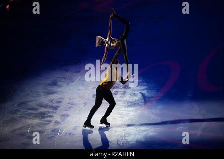 Malaga, MALAGA, Spain. 17th Nov, 2018. Skaters Annette and Yannick seen performing on ice during the show.Revolution on Ice Tour show is a spectacle of figure skating on ice with an international cast of world champion skaters, headed by the Spanish skater Javier FernÃ¡ndez. The show also features musical and acrobatics performances. Credit: Jesus Merida/SOPA Images/ZUMA Wire/Alamy Live News Stock Photo