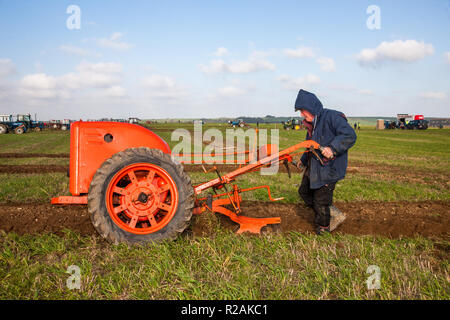 Ballyfeard, Cork, Ireland. 18th November, 2018. Francis Naughton from Kilkee Co. Clare using his 1940's  British Anzani Iron Horse two-wheeled tractor at the Ballyfeard Ploughing Match in Co. Cork, Ireland Credit: David Creedon/Alamy Live News Stock Photo