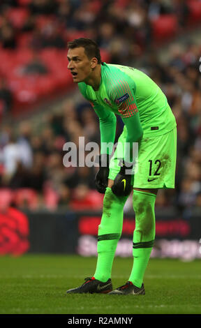 London, UK. 18th Nov 2018.Lovre Kalinic (C) at the England v Croatia UEFA Nations League game at Wembley Stadium, London, November 18, 2018. **This picture is for editorial use ONLY** Credit: Paul Marriott/Alamy Live News Stock Photo