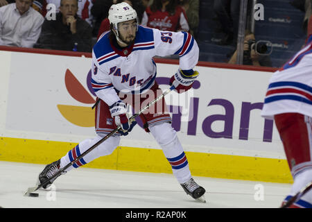 Washington, DC, USA. 17th Oct, 2018. New York Rangers center Mika Zibanejad (93) shoots the puck during the game between the New York Rangers and Washington Capitals at Capitol One Arena in Washington, DC on October 17, 2018. Credit: Alex Edelman/ZUMA Wire/Alamy Live News Stock Photo