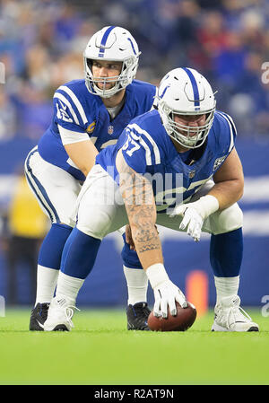 Indianapolis, Indiana, USA. 18th Nov, 2018. Indianapolis Colts quarterback Andrew Luck (12) under center during NFL football game action between the Tennessee Titans and the Indianapolis Colts at Lucas Oil Stadium in Indianapolis, Indiana. John Mersits/CSM/Alamy Live News Stock Photo