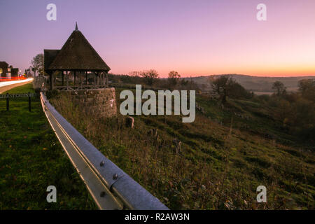 Frant, East Sussex, South East England. Sunset with views to the horizon across the valley over the Bridge Estate, clear sky cold November day Stock Photo