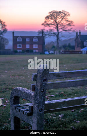 Frant, East Sussex, South East England. Sunset with views to the horizon across the valley over the Bridge Estate, clear sky cold November day Stock Photo