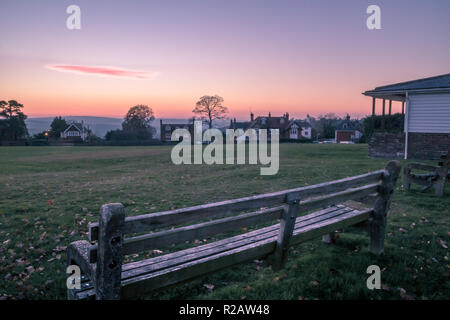 Frant, East Sussex, South East England. Sunset with views to the horizon across the valley over the Bridge Estate, clear sky cold November day Stock Photo