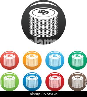 Investment coin icon. Simple illustration of investment coin vector icons set color isolated on white Stock Vector