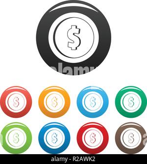 Design coin icon. Simple illustration of design coin vector icons set color isolated on white Stock Vector