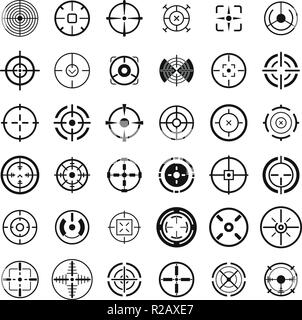 Crosshair target scope sight icons set. Simple illustration of 36 crosshair target scope sight vector icons for web Stock Vector