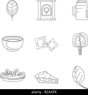 Spinach salad leaves vegetables icons set. Outline illustration of 9 spinach salad leaves vegetables vector icons for web Stock Vector