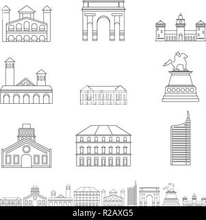 Milan Italy city skyline icons set. Outline illustration of 9 Milan Italy city skyline vector icons for web Stock Vector