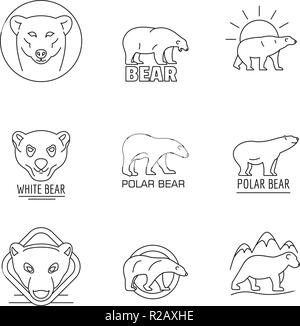 Polar bear baby white icons set. Outline illustration of 9 polar bear baby white vector icons for web Stock Vector