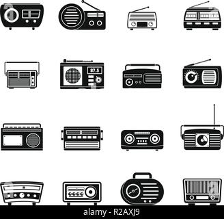 Radio music old device icons set. Simple illustration of 16 radio music old device vector icons for web Stock Vector