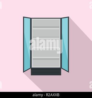 Open commercial fridge icon. Flat illustration of open commercial fridge vector icon for web design Stock Vector