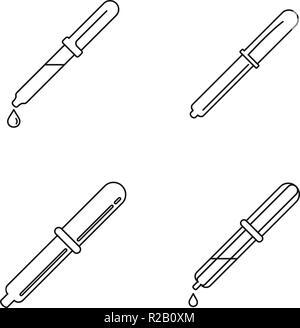Pipette medical dropper tool icons set. Outline illustration of 4 pipette medical dropper tool vector icons for web Stock Vector
