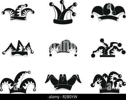 Jester fools hat icons set. Simple illustration of 9 Jester fools hat vector icons for web Stock Vector