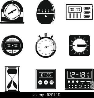 Kitchen timer icons set. Simple illustration of 9 kitchen timer icons for web Stock Vector