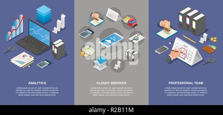 Taxes accounting money banner concept set. Isometric illustration of 4 taxes accounting money vector banner horizontal concepts for web Stock Vector