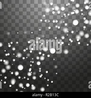 Vector falling snow effect isolated on transparent background with blurred bokeh. Stock Vector