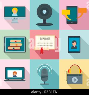 Webinar training online learning icons set. Flat illustration of 9 webinar training online learning vector icons for web Stock Vector