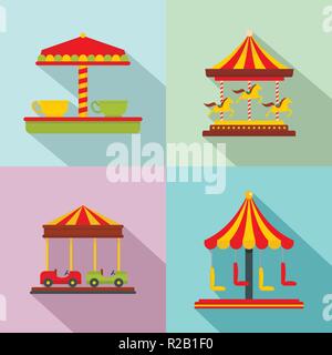 Carousel carnival horse icons set. Flat illustration of 4 carousel carnival horse vector icons for web Stock Vector