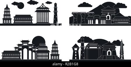 taipei banner concept set. Simple illustration of 4 Taipei taiwan city skyline vector banner horizontal concepts for web Stock Vector