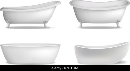 Bathtub shower interior mockup set. Realistic illustration of 4 bathtub shower interior mockups for web Stock Vector