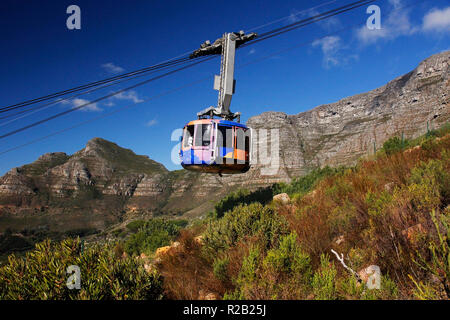 One of the Table Mountain cablecars on its way up to the top of Table Mountain. Stock Photo