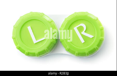 Top view of plastic contact lens case isolated on white Stock Photo