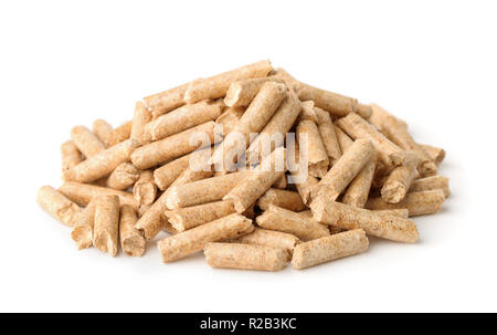 Heap of wood pellets isolated on white Stock Photo