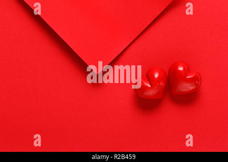 red paper sheets with two red hearts Stock Photo