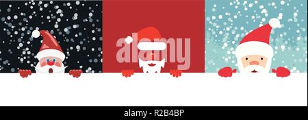 vector collection of christmas illustrations of santa claus holding blank paper for your text. three different cartoons of santa claus Stock Vector