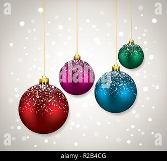 vector winter holiday illustration with christmas balls. colorful background for merry christmas card. red, pink, blue and green glass balls Stock Vector