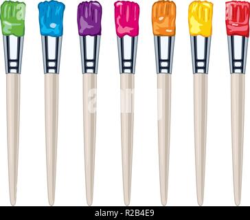 vector set of artist colorful paint brushes isolated on white background. collection of paintbrush tools. paint brush flat icons Stock Vector