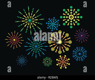 vector fireworks background for christmas, 4th of july, carnival and holiday illustrations, colorful bonfire firework night Stock Vector