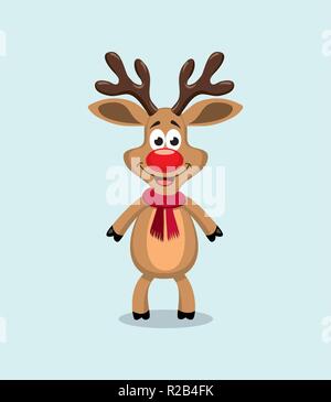 vector cute cartoon of red nosed reindeer, rudolph. funny character for merry christmas and new year holiday illustrations Stock Vector