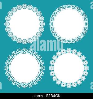vector doily lace round patterns. set of paper floral ornaments for lace design Stock Vector