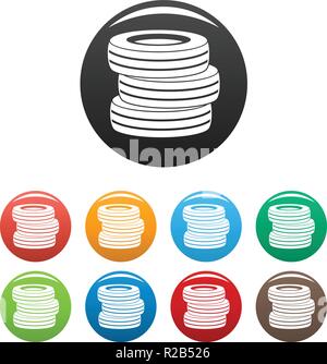 Tire fitting icon. Simple illustration of tire fitting vector icons set color isolated on white Stock Vector