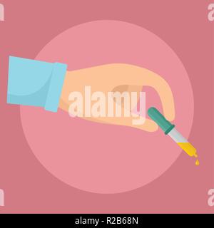 Pipette in hand icon. Flat illustration of pipette in hand vector icon for web design Stock Vector