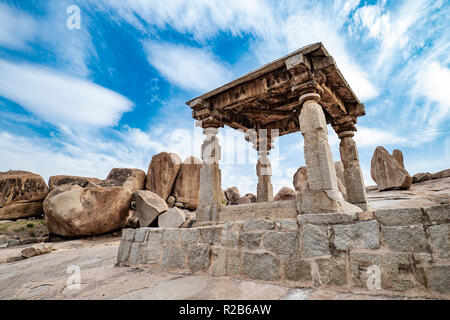 Beautiful view of the amazing Hampi's ruins. Hampi, also referred to as the Group of Monuments at Hampi. Stock Photo