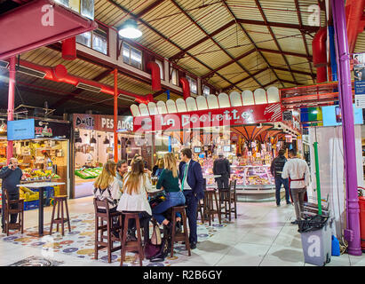 Madrid, Spain - November 16, 2018. Stalls of the Mercado de La Paz Market in Madrid. Spain. Stock Photo