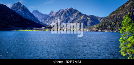 AT - TYROL: Panoramic view of Lake Achen (Achensee) with Pertisau in Background Stock Photo