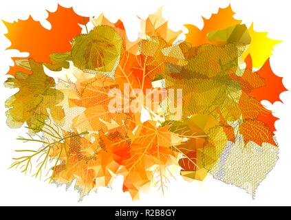 abstract background with autumn yellow leaves on white Stock Vector