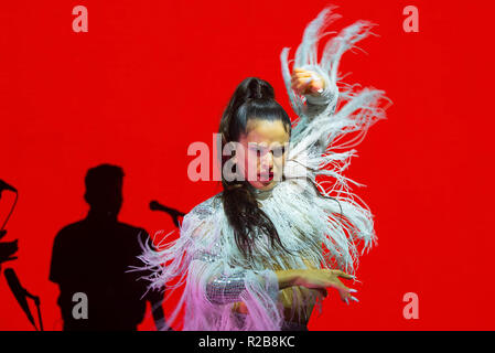 BARCELONA - JUN 15: Rosalia (flamenco singer) performs in a concert at Sonar Festival on June 15, 2018 in Barcelona, Spain. Stock Photo