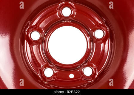 Red Rim Back View Steel wheel rim close up in red color. Isolated on a white background ...